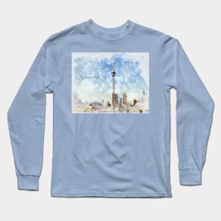 Toronto Canada waterfront skyline watercolor Long Sleeve T-Shirt